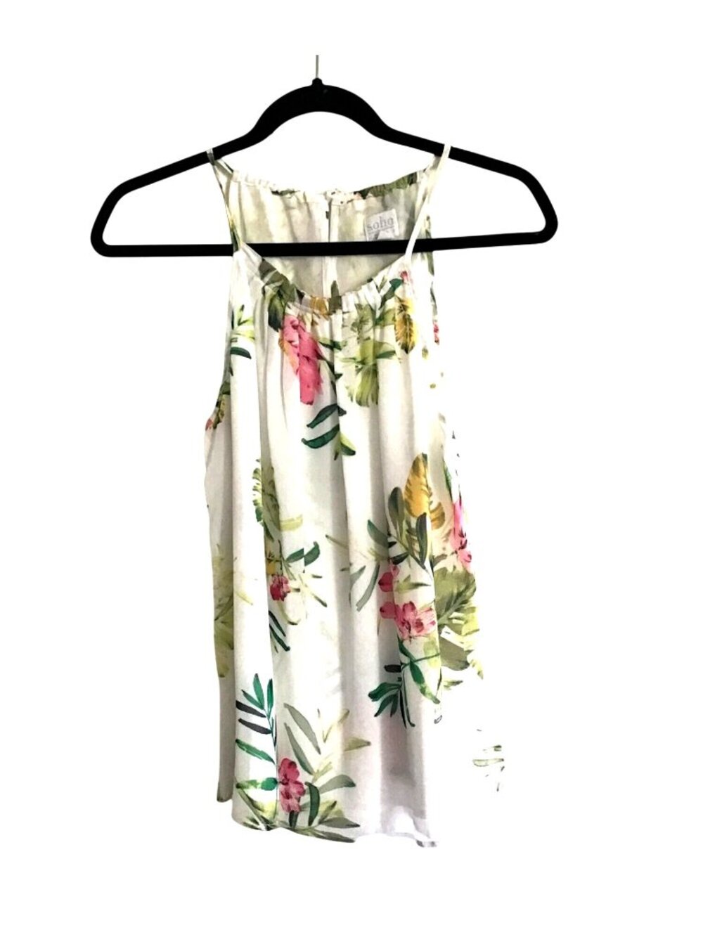 SOHO- WOMENS WHITE FLORAL LIGHT WEIGHT LINE TANK TOP TOP SIZE SMALL